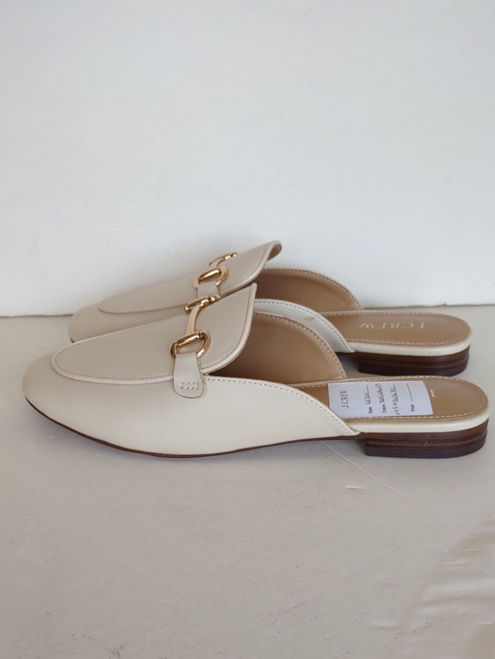 J. Crew Cream Leather (SYNTHETIC )Backless Loafers with Gold Bit